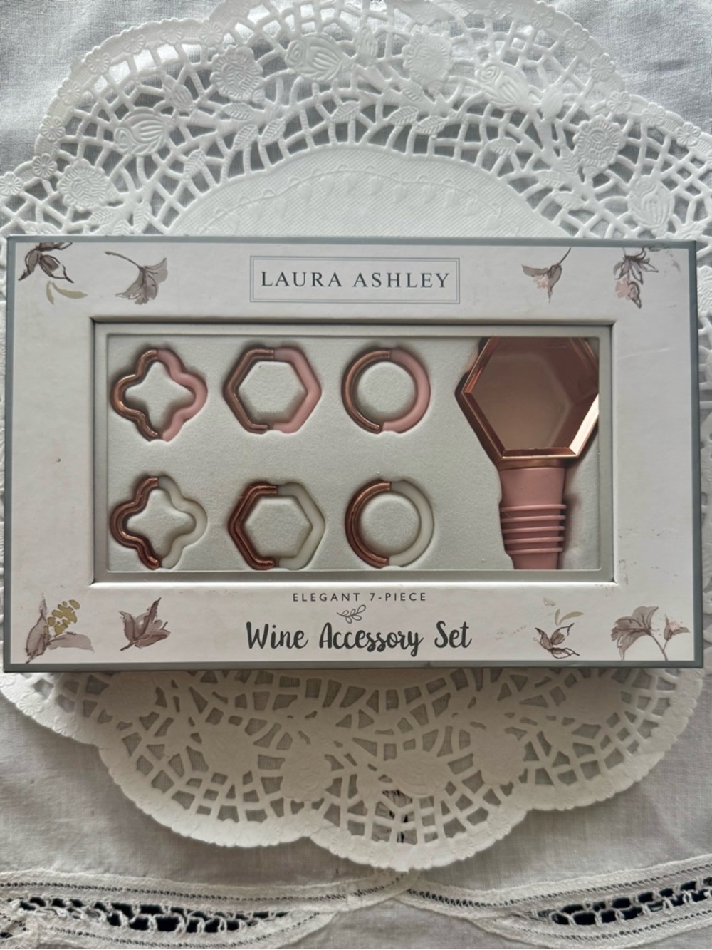 Laura Ashley Blush and Rose Gold Wine Accessory Set